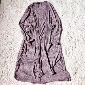 Dusty Pastel Minimalist Rib Knit Clean Girl Earthy Long Cardigan Womens L Cozy